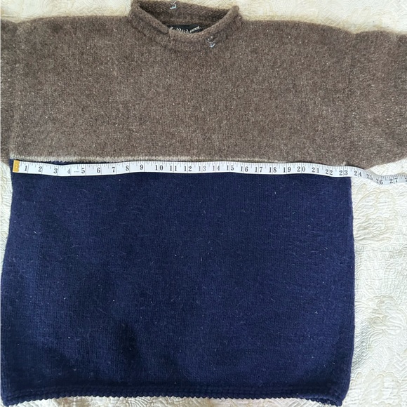 Caravan Ecuadorian 100% Wool Taupe & Blue Mock Neck Sweater Pullover. One Size - Picture 7 of 13